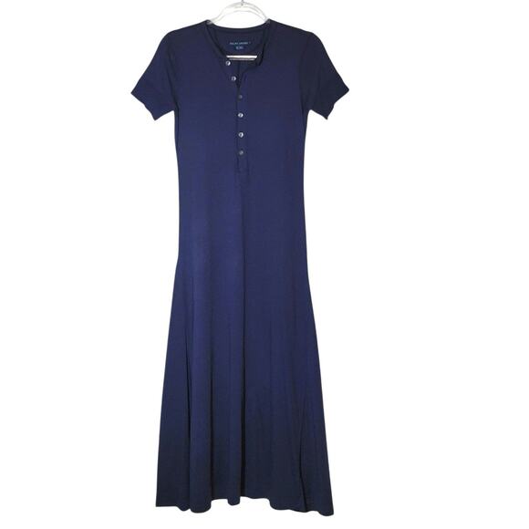 Ralph Lauren Waffle Knit Henley Dress Navy Blue A Line Short Sleeve Summer Small - Picture 2 of 16